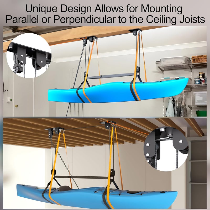 TRUSOON Kayak Hoist, Heavy Duty Kayak Pulley System for Garage Ceiling, Hold Up to 150 lbs Capacity, Canoe Garage Lift Storage System, Fit 10-18 Foot Ceilings, Black - Image 5